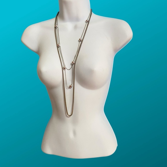 Silver Tone Triple Strand Chain Necklace With Accent Beads - Picture 6 of 6